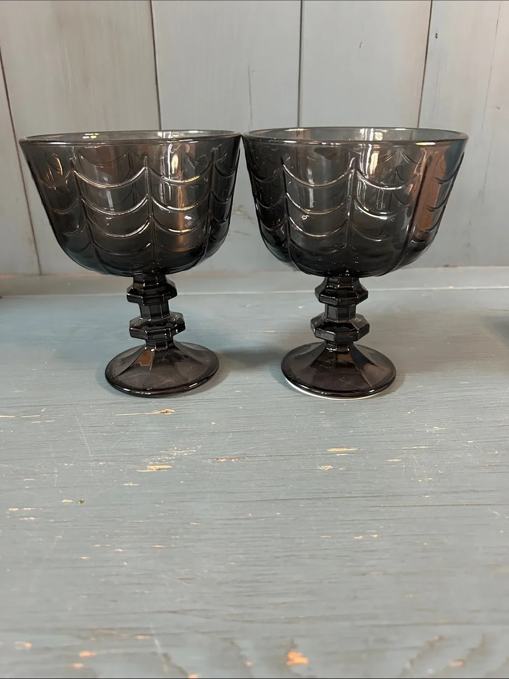 Target Bullseye Smoky Gray/Black Patterned Spider Webs Glass Goblets - Pair 2026